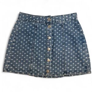 Kendall & Kylie | Geometric Print Button-Front Denim Mini Skirt | 25